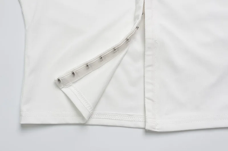 Biało-czarny damski komplet spodni 2-częściowy: bluzka z krótkim rękawem + spodnie typu flare, zapinane na haczyki, elegancki strój na wesele, przyjęcie, wieczór, dla gościa weselnego, płaszcz ślubny.