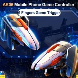 AK06 Six Fingers Mobile Phone Gaming Trigger Joystick Gamepad Aim Shooting L1 R1 Key Button for IOS Android PUBG Game Controller