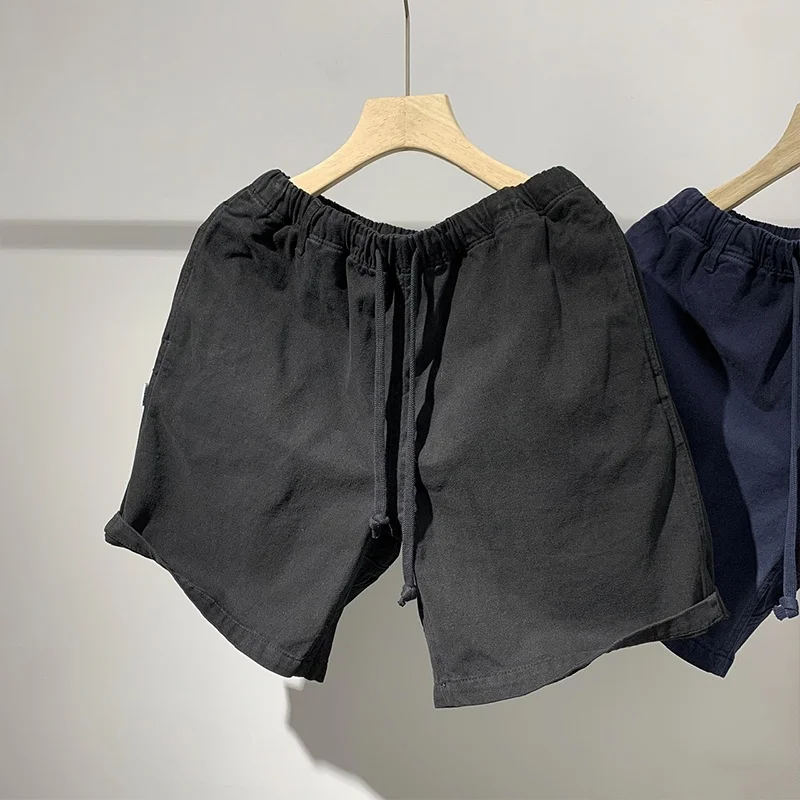 

Мужские летние новые дышащие свободные повседневные хлопковые брюки-капри (длиной до колена) для молодежи, универсальные