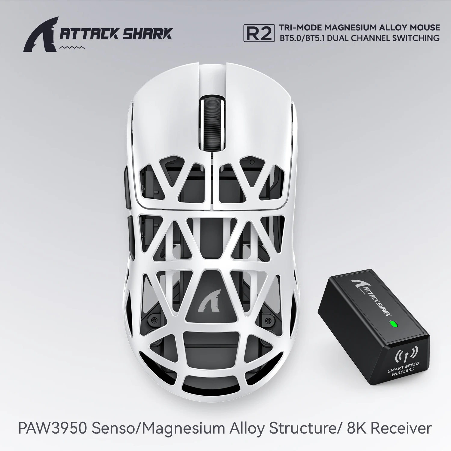 

Attack Shark R2 Magnesium Alloy Gaming Mouse,PAW3950 Sensor,42000DPI,Web Cloud Driver,Wireless 8000Hz High Brush FPS Mouse