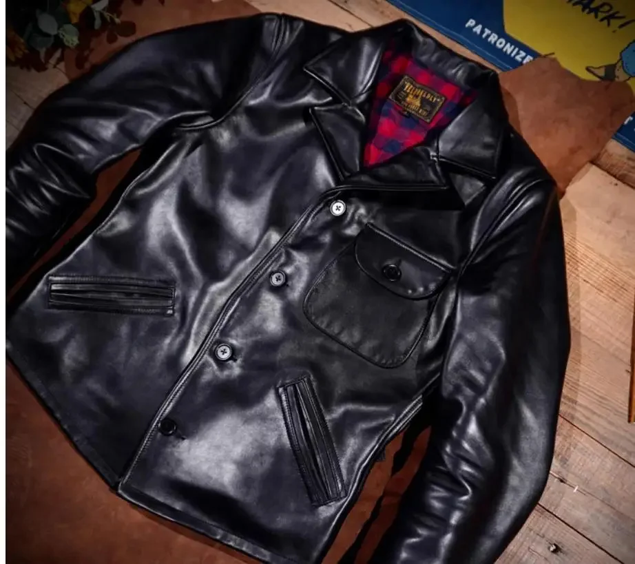 Shop Top.Retro Men black natural uncoated Cowhide coat.Motor Rider genuine leather jacket.Mens outdoor Sports cloth.