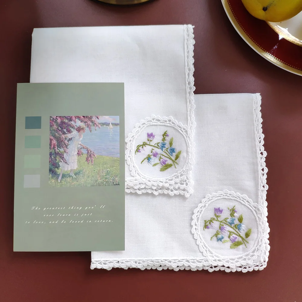 Hand Hmbroidered 100%Cotton Handicraft Napkin Gift Colorful Embroidery Flower Exquisite Handkerchief Handicraft Gift