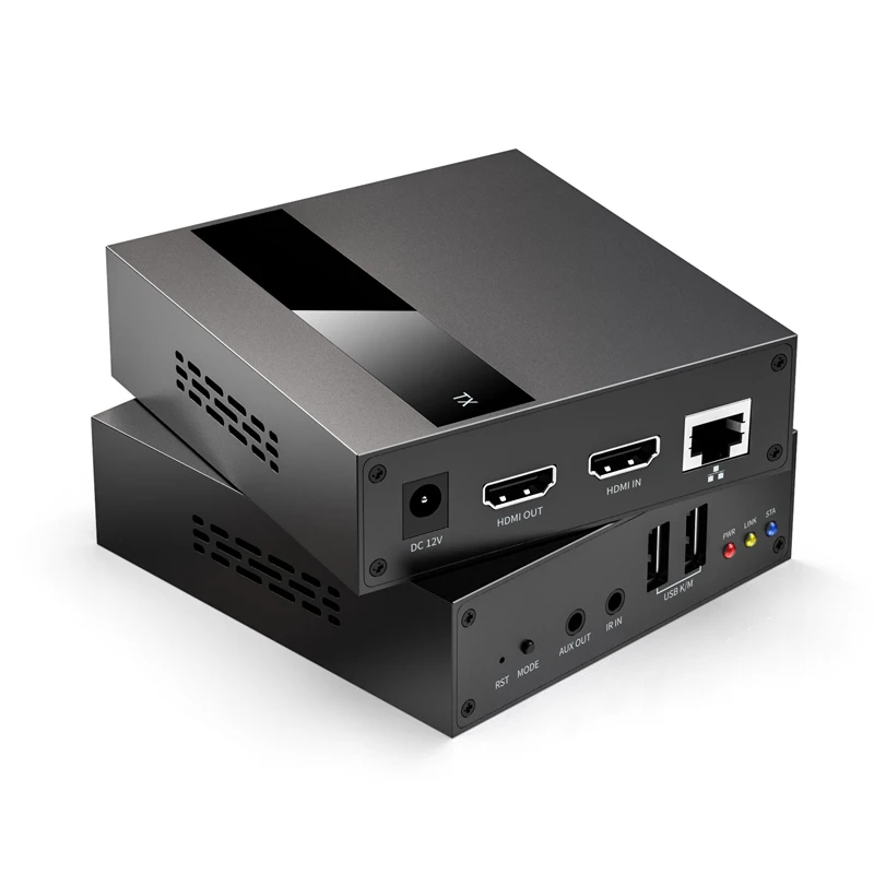  HDMI KVM Extender USB TCP/IP Over Single Cat5e/6 up to 250M 1080P Keyboard & Mouse Over Network, Low Latency, 2 Ports USB Hub