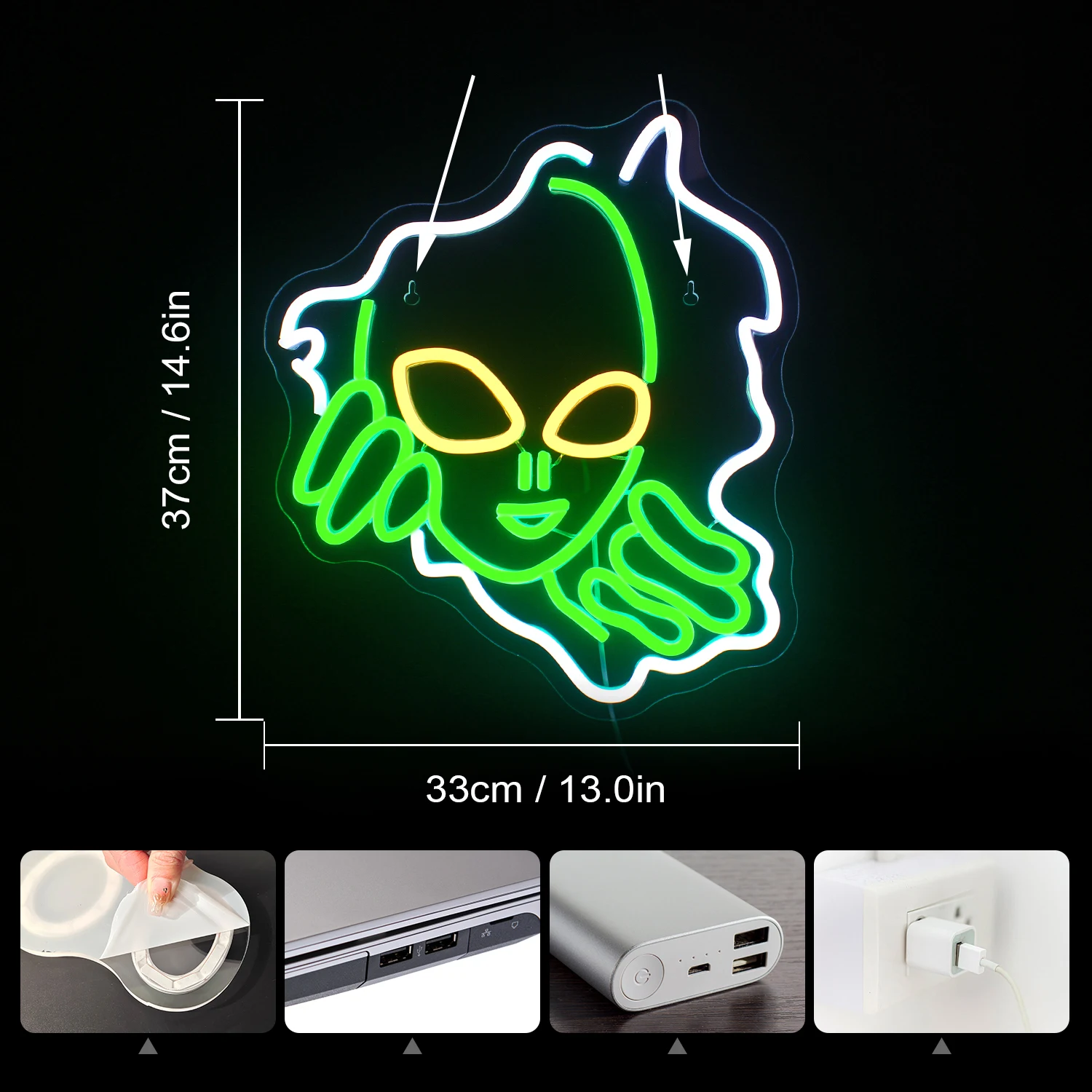 Green Alien Beer Bar Neon LED Sign Wall Decor For Man Cave Gamer Gift Home Bar Garage Kids Teen Boy Room Decor USB Dimmable Lamp