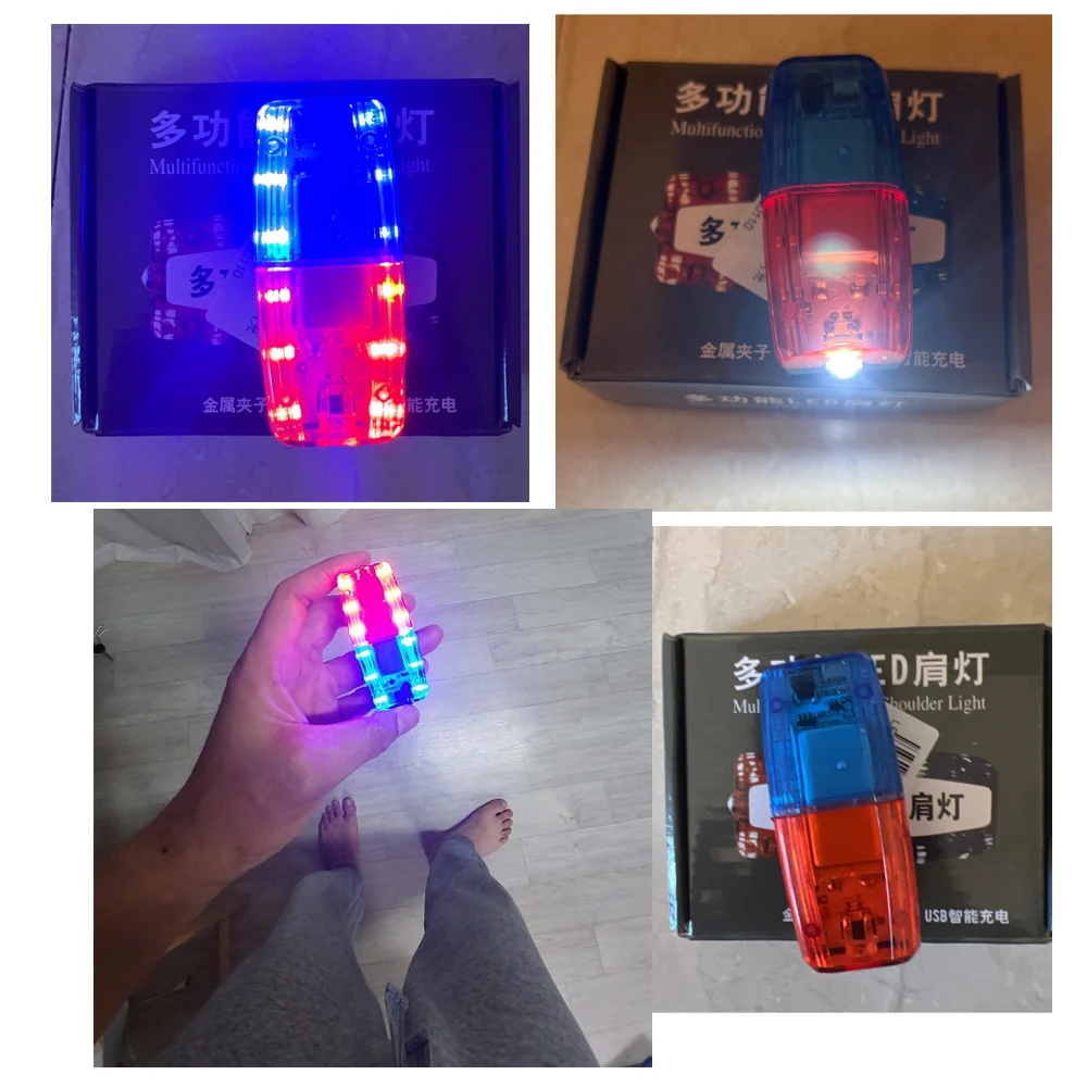 Mini Clip Pen White Flashlight Red&Blue LED Shoulder Warning Light Portable Lantern Night Running Flashing Signal Strobe Light