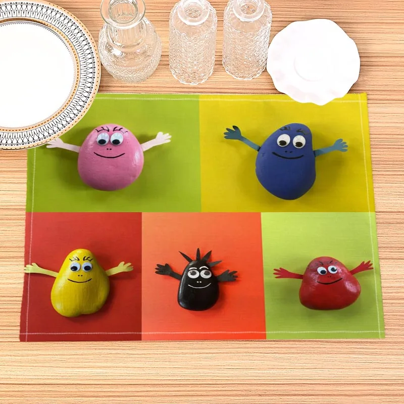 Barbapapa Cartoon Pattern Placemat Cotton Linen Fabric Table Mats Family Dinner Tableware Kitchen Size 30X40cmTable Mat