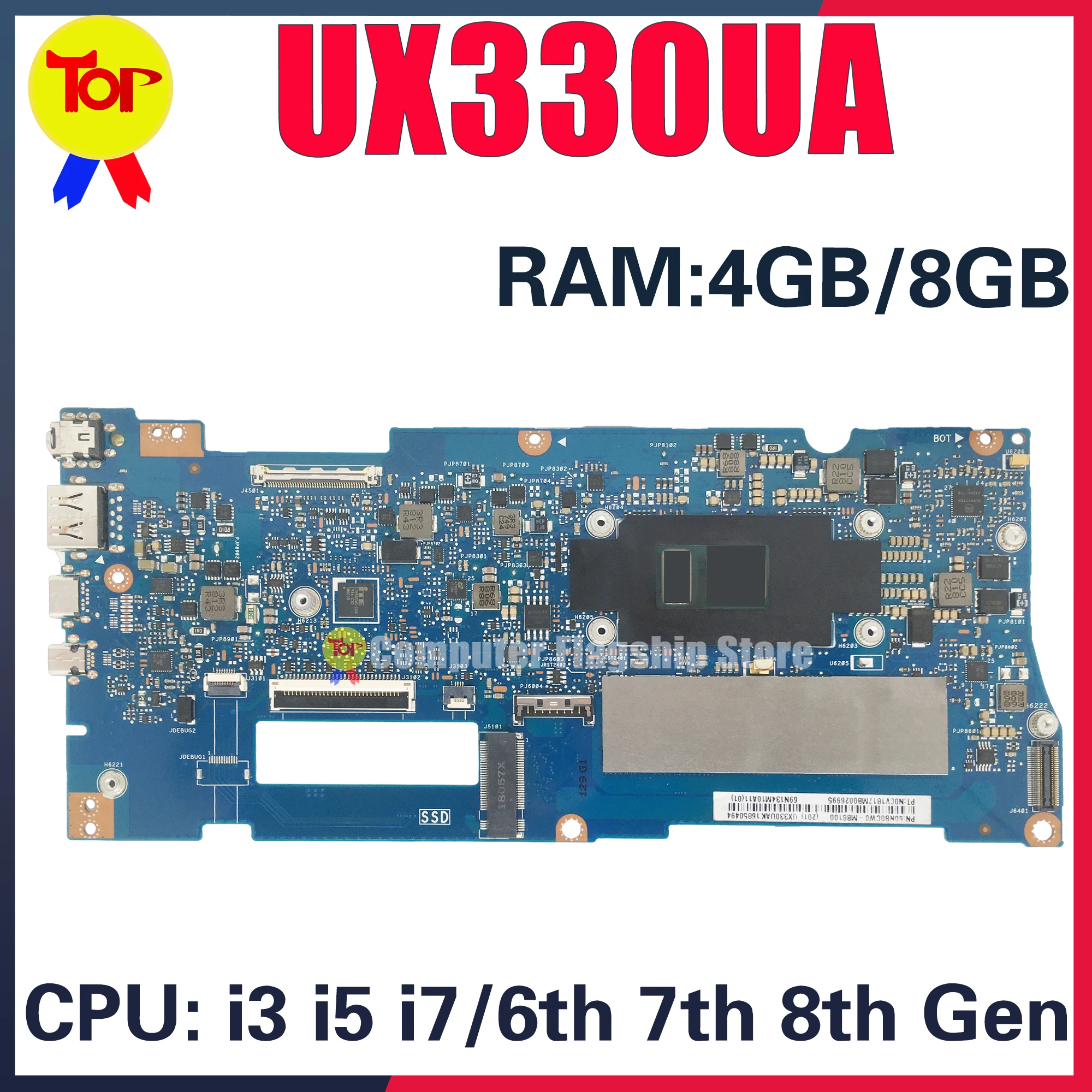 

KEFU UX330U Laptop Motherboard For ASUS UX330UA UX330UAK UX330UAR I3 I5 I7 6/7/8TH GEN Mainboard 100% Working