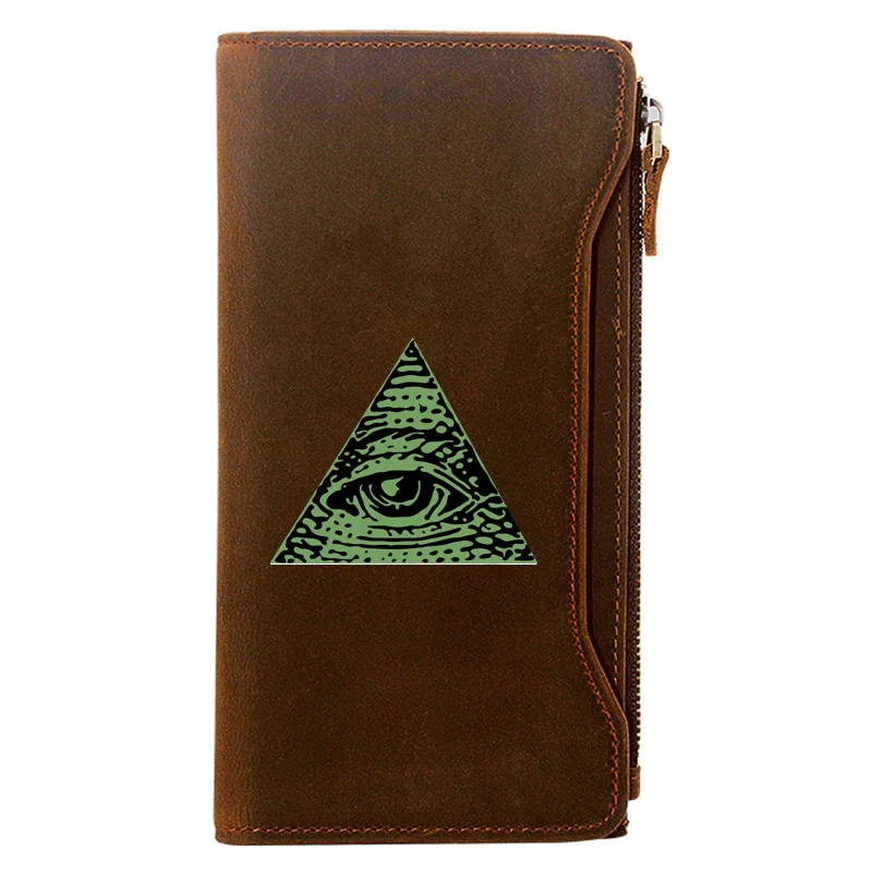 

Masonic Triangle All-seeing Eye Printing Men Long Wallets Zipper Large Capacity Genuine Leather Male Purse Clutch Bag BI1287