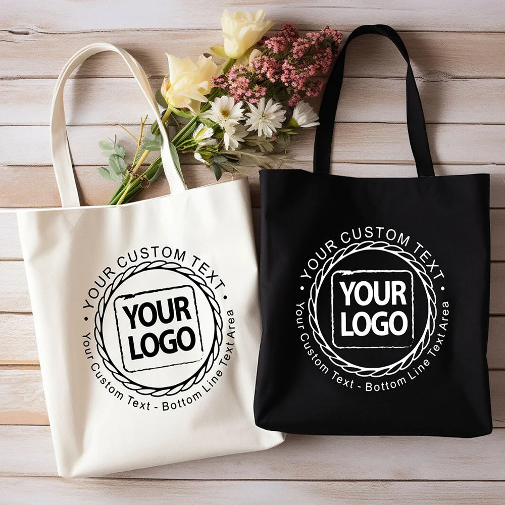 Customizable Your Logo Canvas Tote Bag Large Women's Designer Handbags Shopping Bags for Groceries Fabric Shopper Cloth