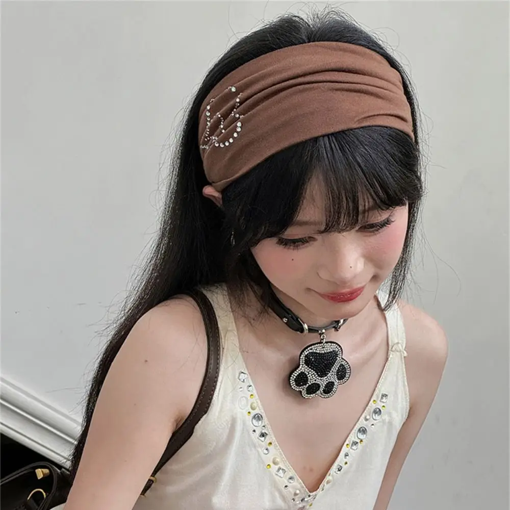 

Fashion Knit Knitted Headband Pure Color Face Wash Heart Rhinestone Headband Korean Headwear Wide Edge Elastic Hairband Daily