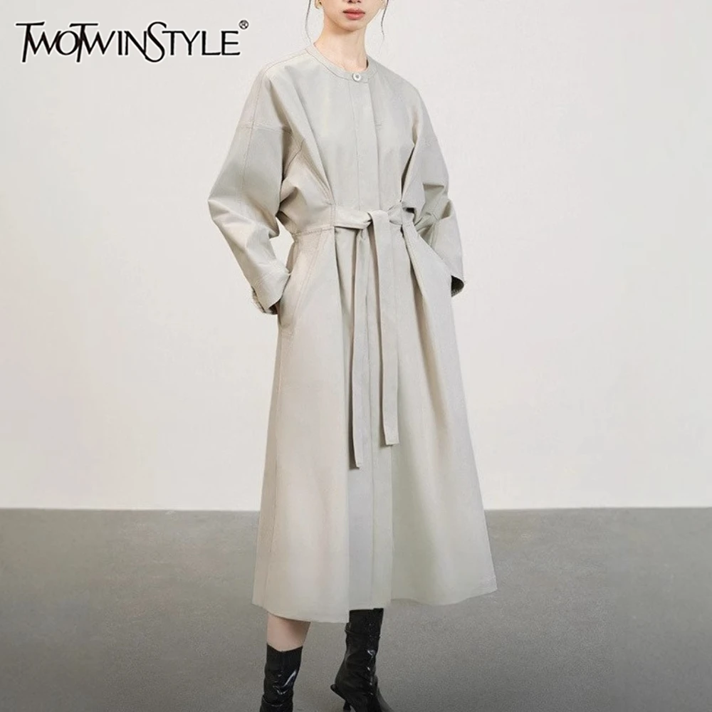 

TWOTWINSTYLE Solid Spliced Lace Up Jacket Female O Neck Long Sleeve Loose Korean Temperament Women's Jackets Autumn Fashion New