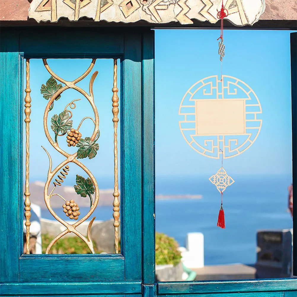 2 قطعة شرائح خشبية غير مكتملة مع ثقوب DIY بها بنفسك النمط الصيني الديكور الحرفية لوازم حلية جدار قلادة