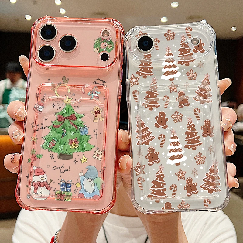 Christmas Tree Patterned Phone Case For iPhone Air 16e 17 16 15 Pro Max 14 13 Pro Max 12 11 Card Slot Clear Soft Silicone Cover