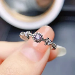Round Alexandrite Leaf Stacking Ring 925 Sterling Silver Unique Engagement Ring Alexandrite Flower Rings