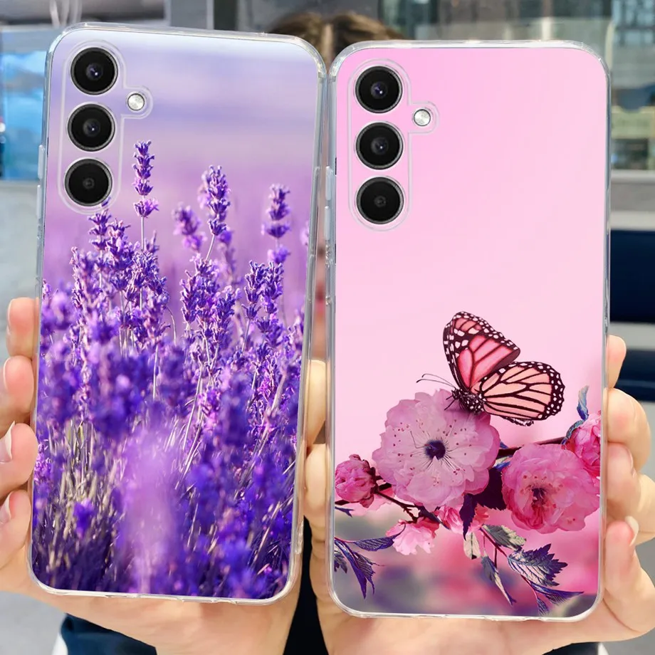 For Samsung Galaxy A24 4G Case Couple Lovely Heart Beautiful Flower Cover For Fundas Samsung A24 4G A245F A 24 Soft Clear Rubber