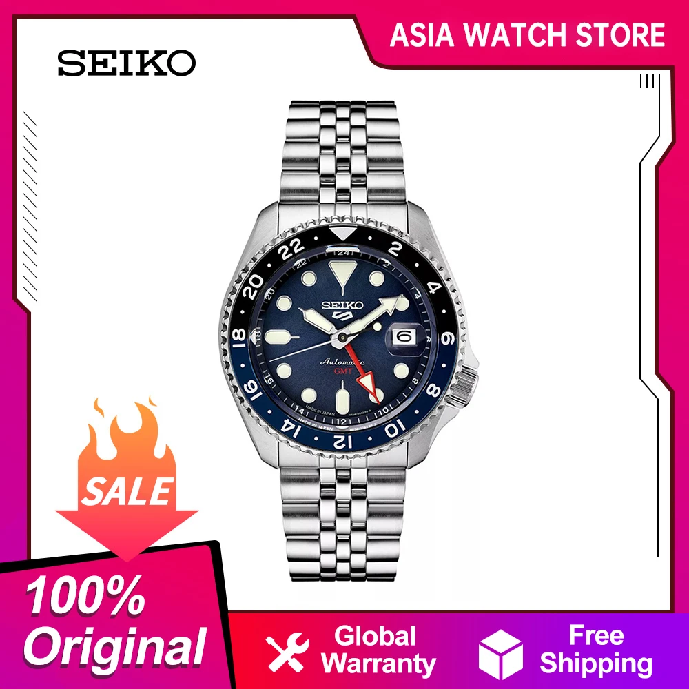 Reloj mecánico Seiko Original 10bar resistente al agua GMT Reloj de pulsera deportivo Luminou Reloj Hombre SSK003K1