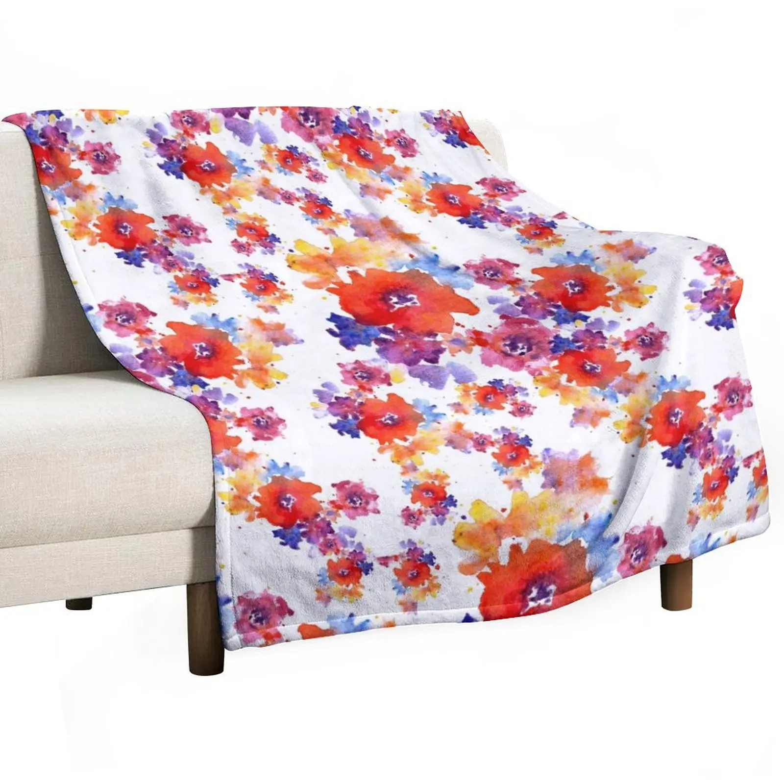 Red and Blue Flowery Symphony Throw Blanket sofa bed Fashion Sofas Baby Hair Blankets