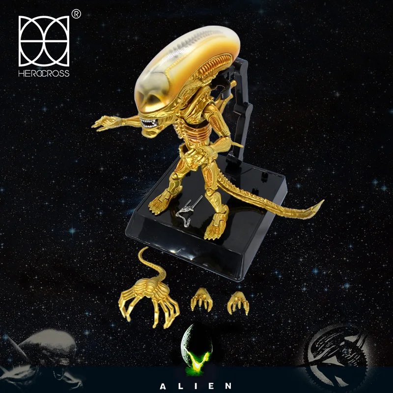 15cm Herocross Xenomorph Queen Set Gold Limited Edition Alloy Moveable Pvc Model Collection Toy Room Decoration Christmas Gift