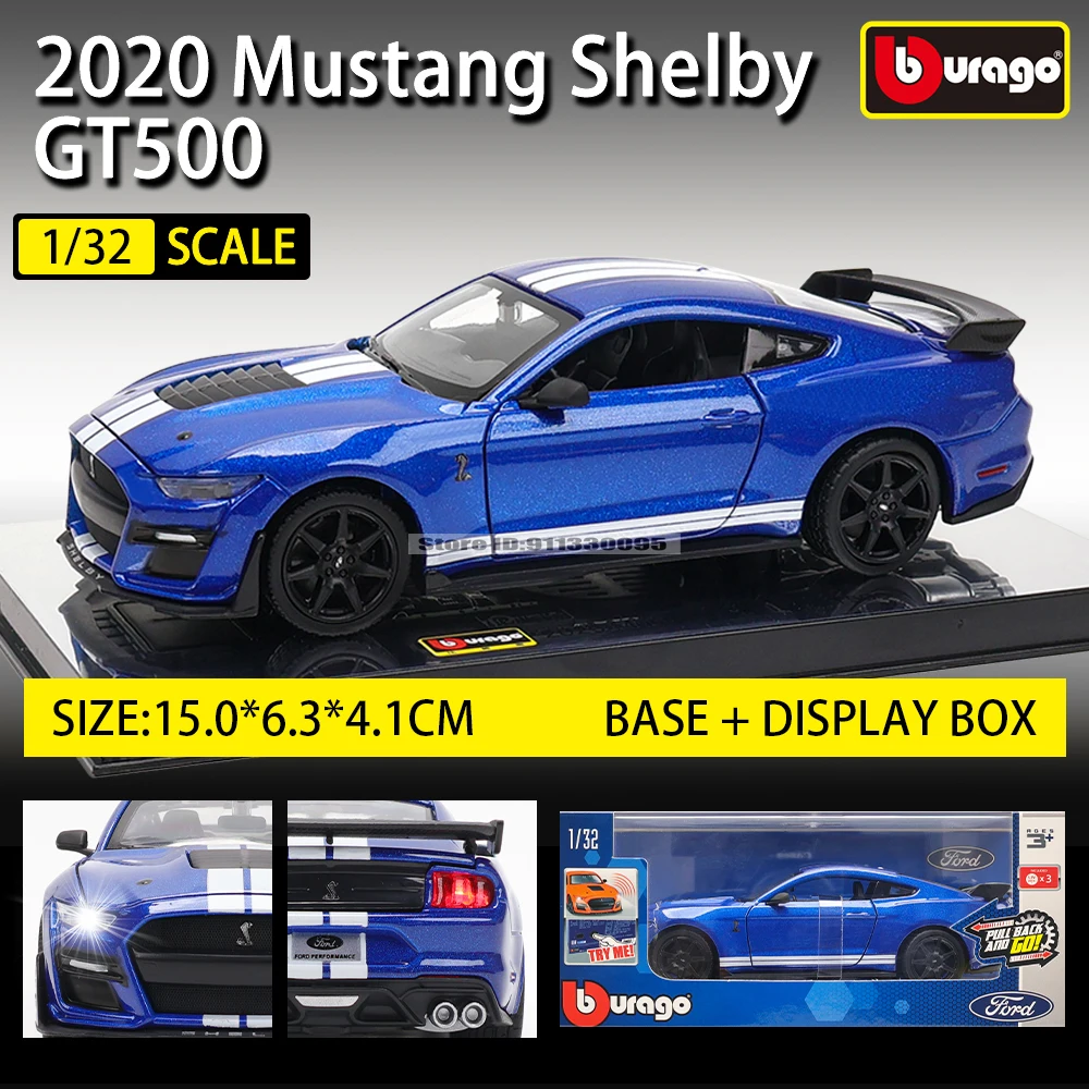 Bburago 1:32 Ferrari Ford Mustang Shelby GT500 sound and light alloy simulation pull back car model carton box alloy car model