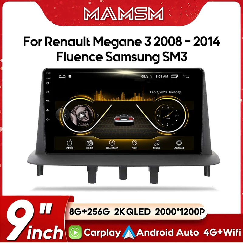 Car Radio Multimedia Play For Renault Megane 3 Fluence Samsung SM3 2008 - 2014 Android 13 Wireless Carplay DSP 48EQ No 2 Din DVD