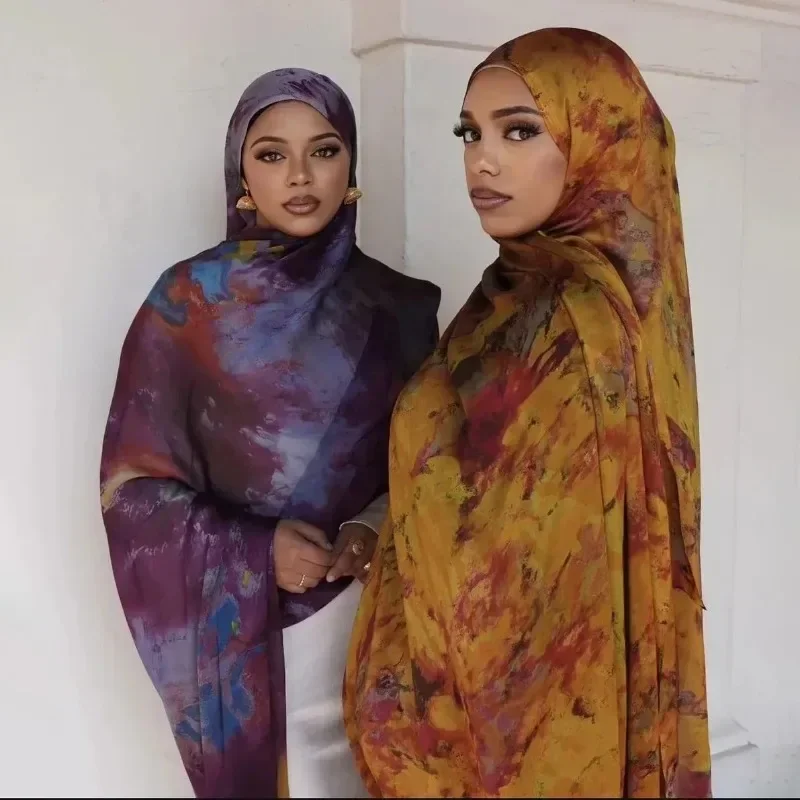 

180×85cm Water Print Shawl Hijab Scarves Muslim Ethnic Woman Chiffon Silk Bandanas Printed Hijabs 2025