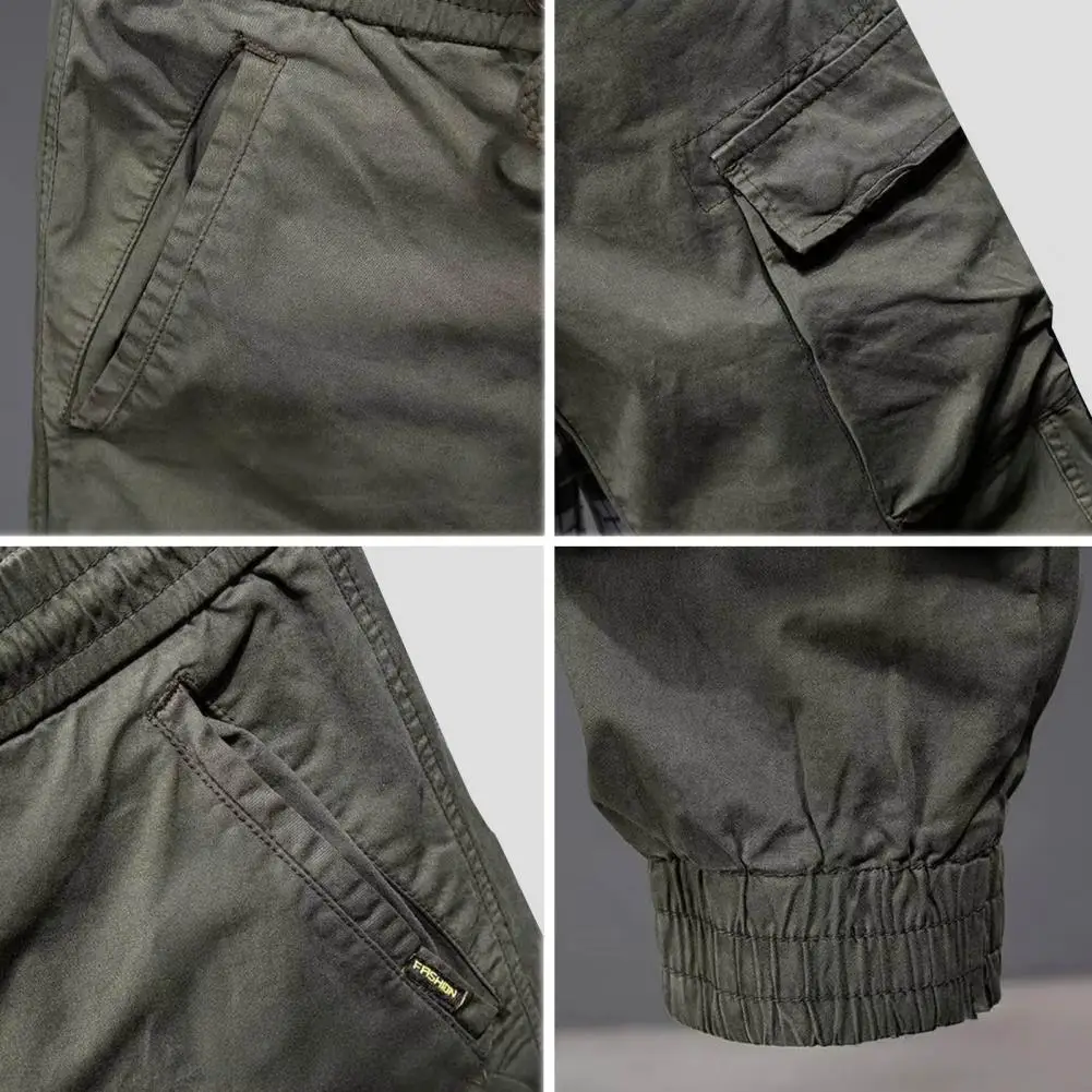 Cargo Trousers Men Casual Workwear Men's Cargo Pants with Elastic Waist Adjustable Drawstring Multi Pockets Casual Overalls