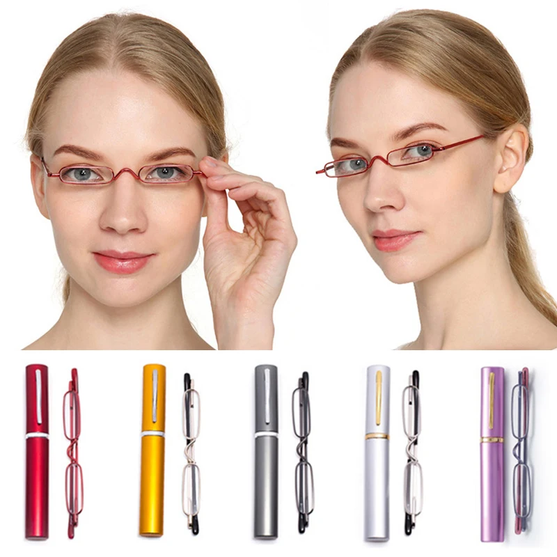 Hot Fashion Mini Reading Glasses With Metal Case Slim Glasses Presbyopia Eyeglasses Readers Portable Metal Frame Pocket Unisex