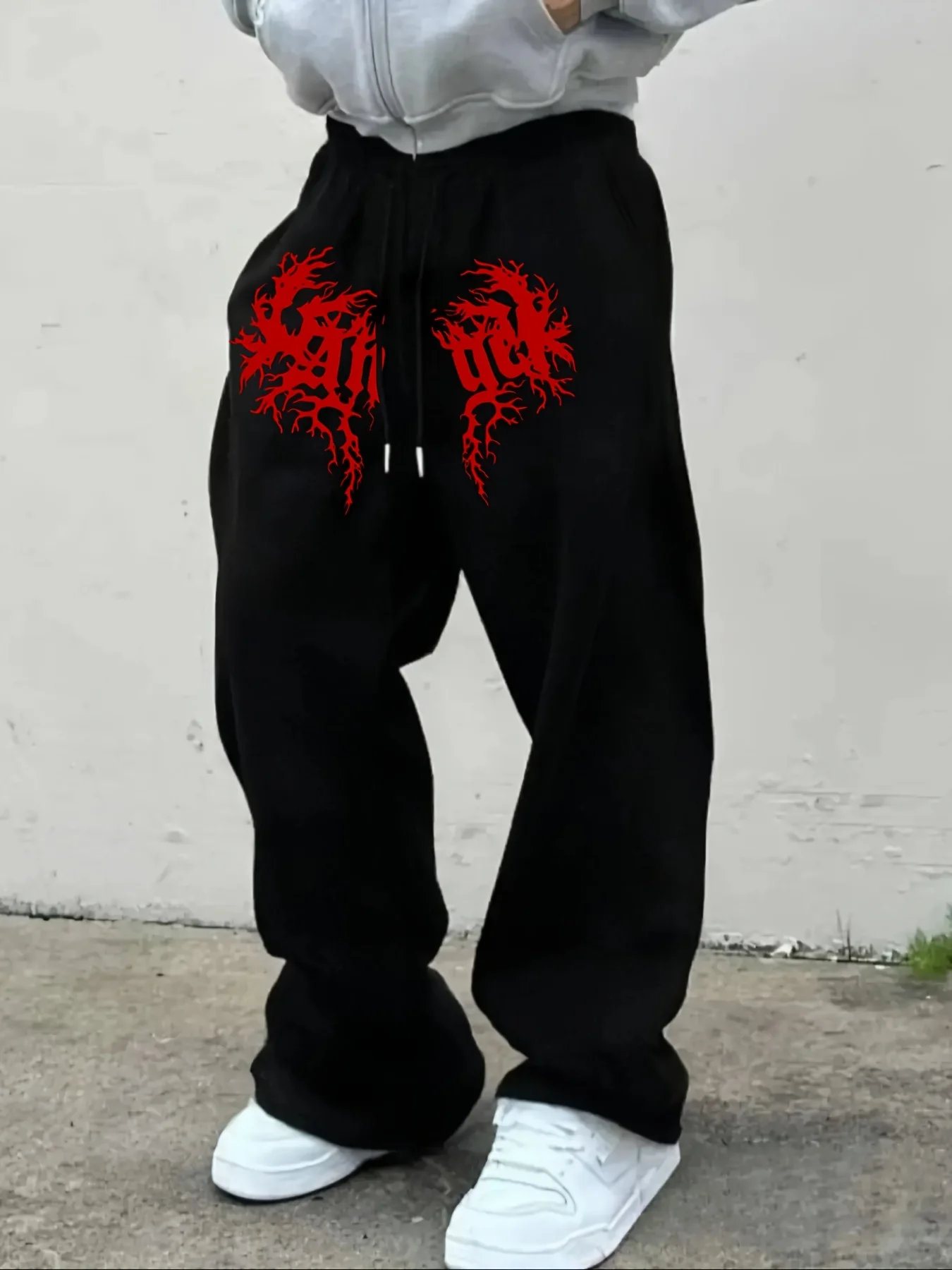 Red Thorns Symmetrical Print Straight Sweatpants Unisex Rock Streetwear Pants S-3XL