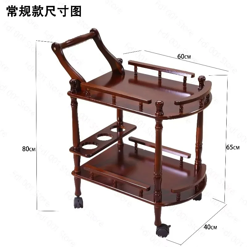 European Style Double Layer Wood Serving Cart Mobile Wine Trolley Restaurant Salon Rolling Side Table