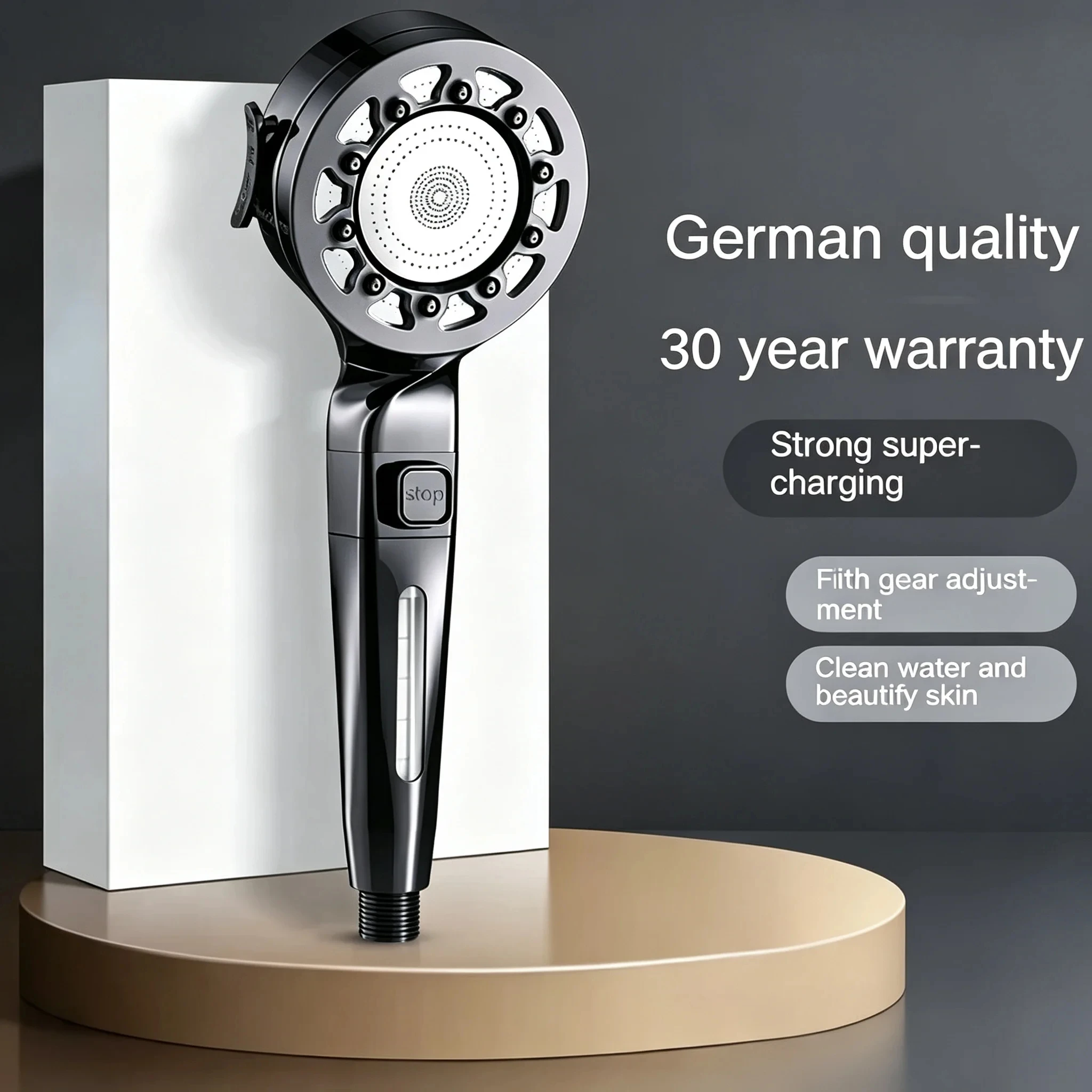 Luxurious High Pressure Handheld Shower Head Chrome Plated with 5 Spray Modes And One-Click Pause Feature for Bathroom