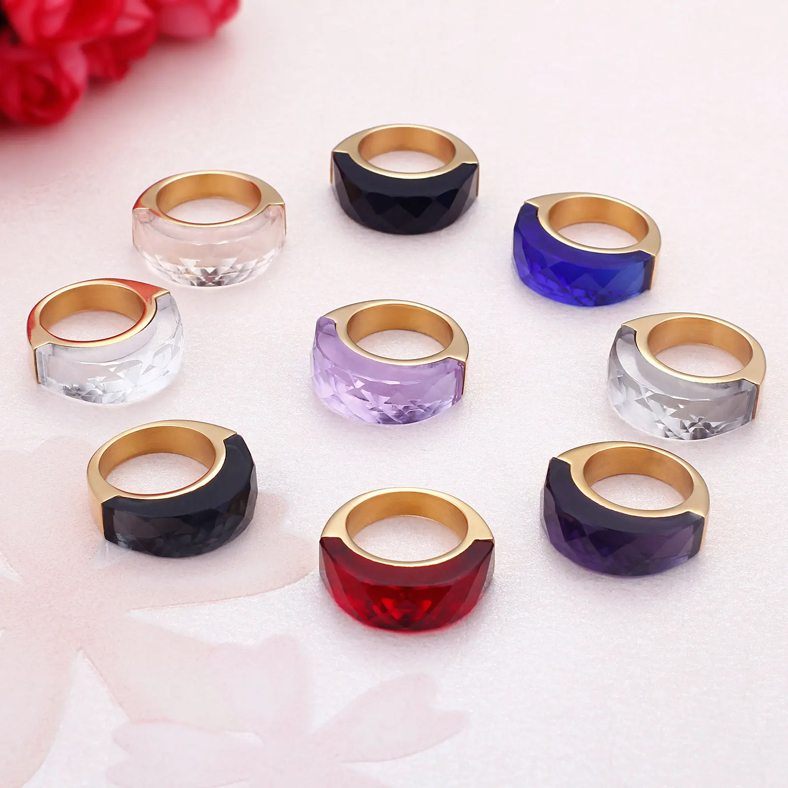 #6 - #9 Multicolor Crystal Women's Rings - Stainless Steel 304 - KR46393-K