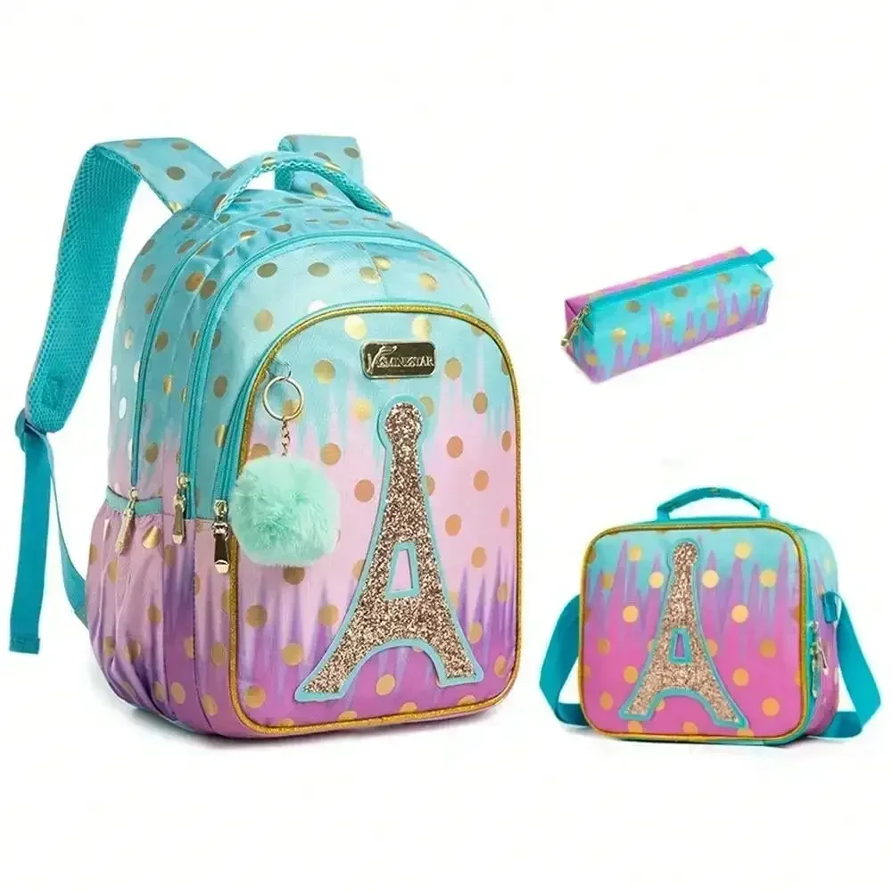 Crianças sacos de escola crianças mochila conjunto em mochila primária para meninas adolescentes lantejoulas torre sacos de escola à prova dwaterproof água sacos de livro