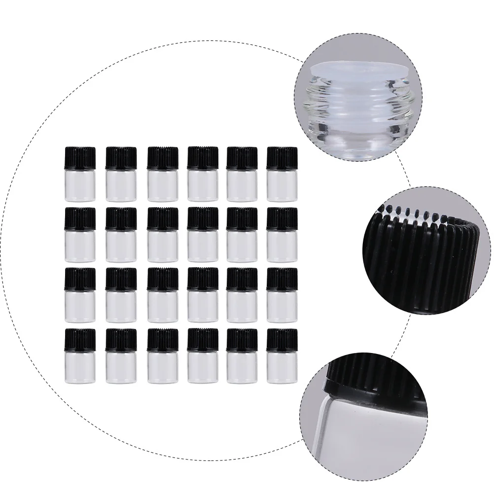 

50Pcs Clear Glass Bottles 2Ml Mini Vials with Black Cap Refillable Dispensing Sample Containers for Lotion Perfume