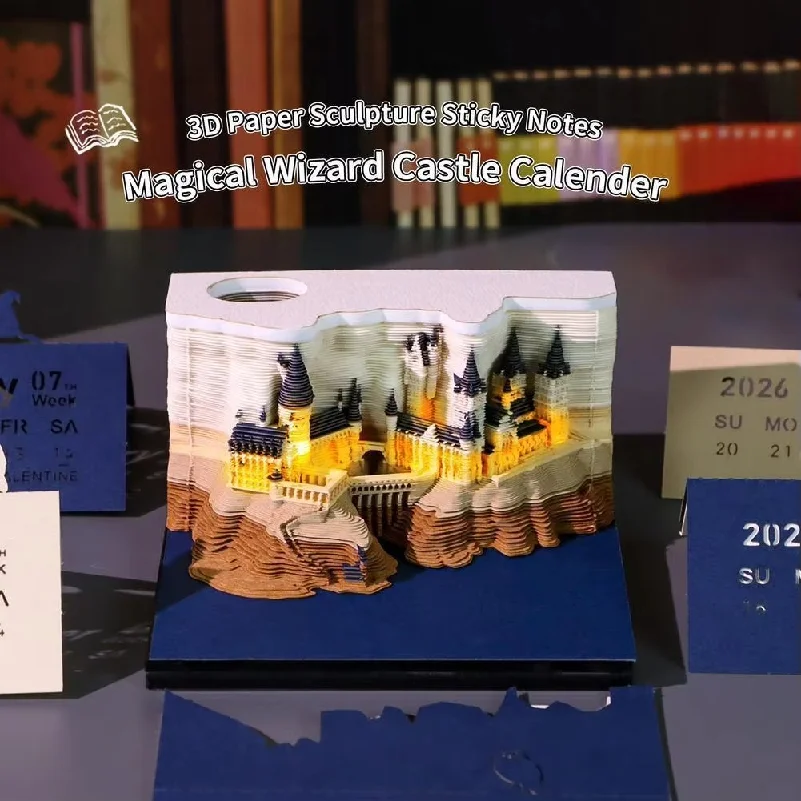 Mystical 3D Desk Calendar Pop-Up Castle Monthly Planner 2027 Yearly Organizer Sticky Notes to do list Office/Home Desk Decor
