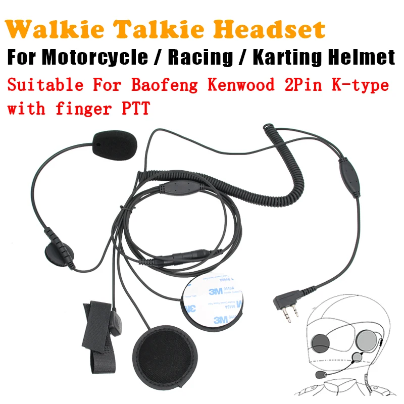 K Head 2 Pin PTT Helmet Headset Motorcycle Headphone For Walkie Talkie Kenwood Baofeng UVK6 UV-5R UV-B5 BF-888S Two Way Radio