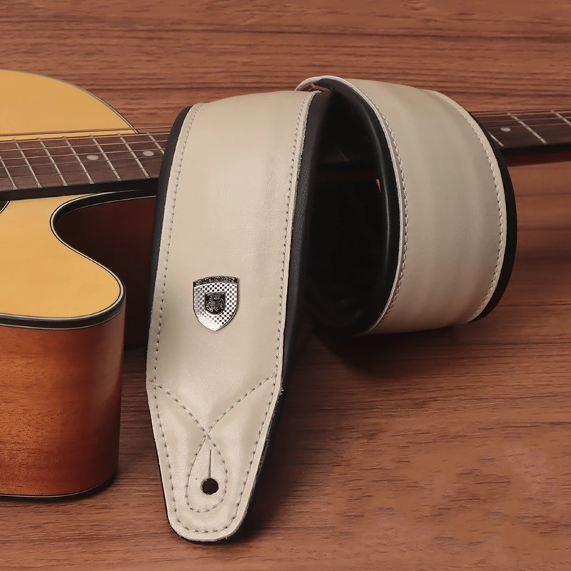

Солдатский высококачественный ремень из натуральной яловой кожи для гитары для электрической бас-гитары, регулируемый мягкий ремень белого цвета