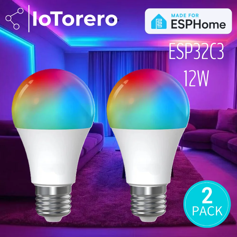 IoTorero Made For ESPHome 2 PACK 12W RGBCCT LED Bulb Works With Home Assistant
