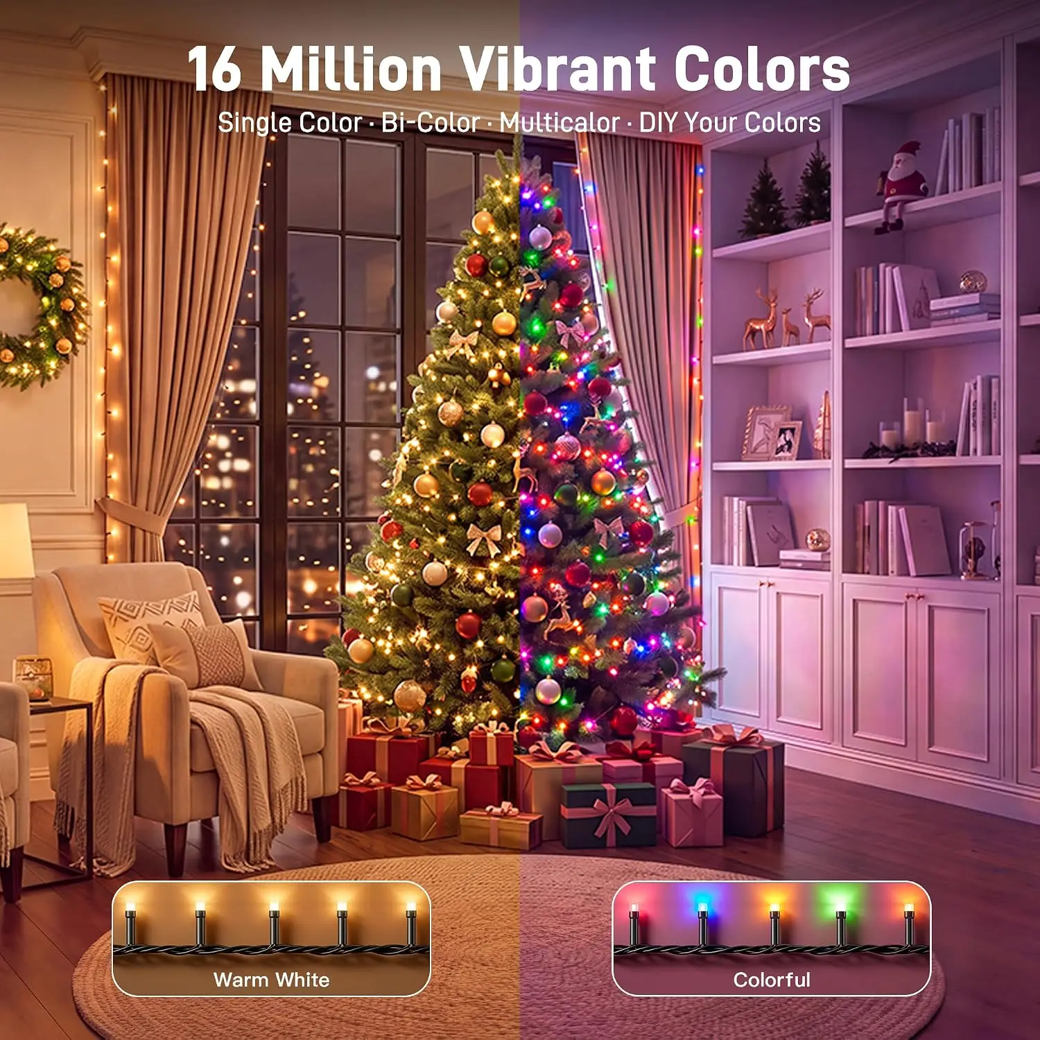 RGBW Color Changing Smart Christmas Lights with 600 LEDs and 197 FT Length