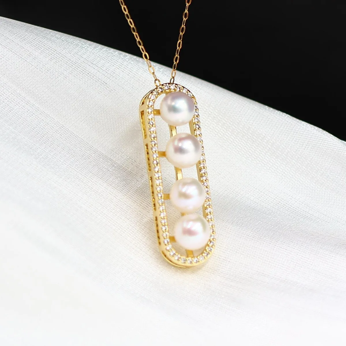 Brass Gold Plated Cubic Zirconia Pea Pearl Pendant Blank Setting, Cute DIY Jewelry Accessories Fits 6-6.5mm Pearl