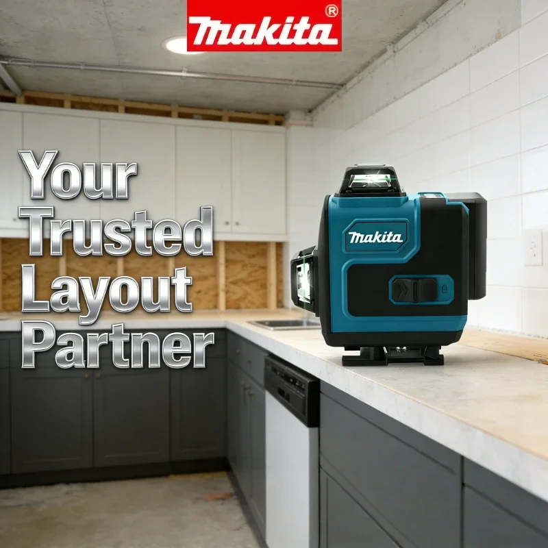 Makita IP65 16-Line Laser Level, 515nm Green Beam, Self-Leveling & Manual Mode Laser Tool with Remote Control and Battery