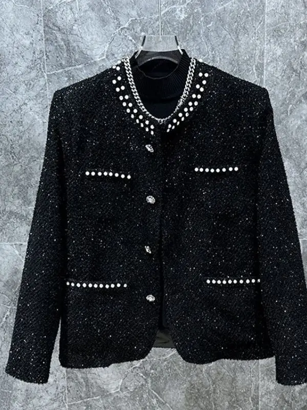 

Модная мужская фланелевая куртка в корейском стиле с жемчужным декором, осенне-зимняя, дизайнерская, в стиле «Маленький аромат»