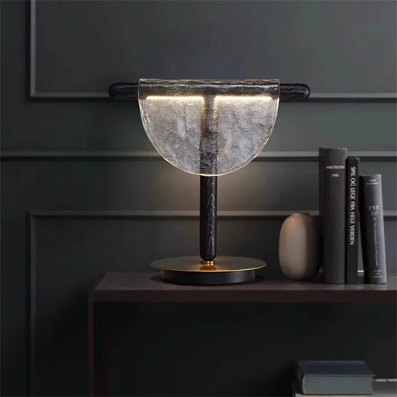 Nordic Minimalist Amber Glass Table Decoration Lamp Led Modern for Room Decor Bedside Nightstand Interior Lighting Fixture