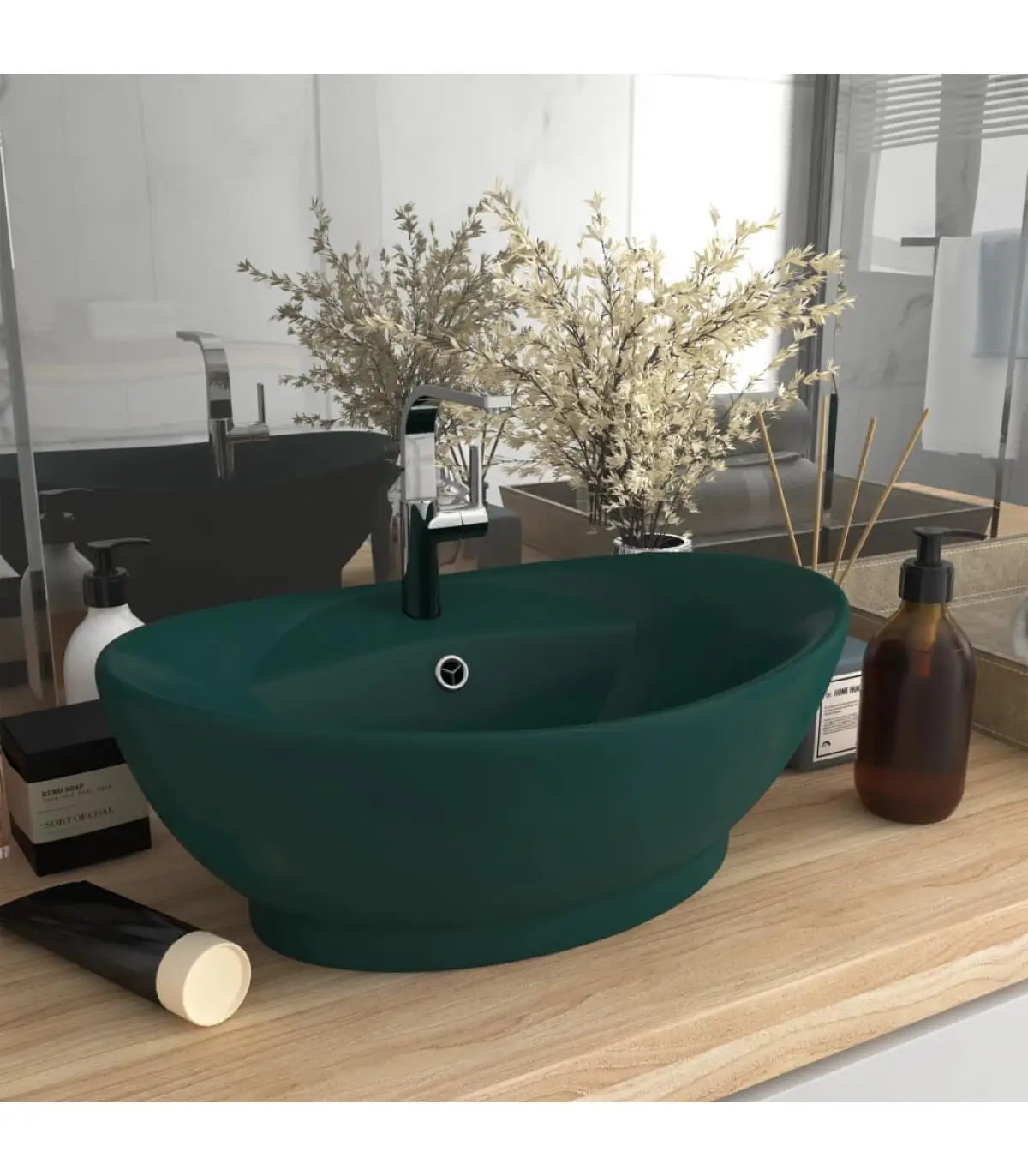 Luxury Washbasin Washbasin with Dark Green Ceramic overflow 58,5x39 cm