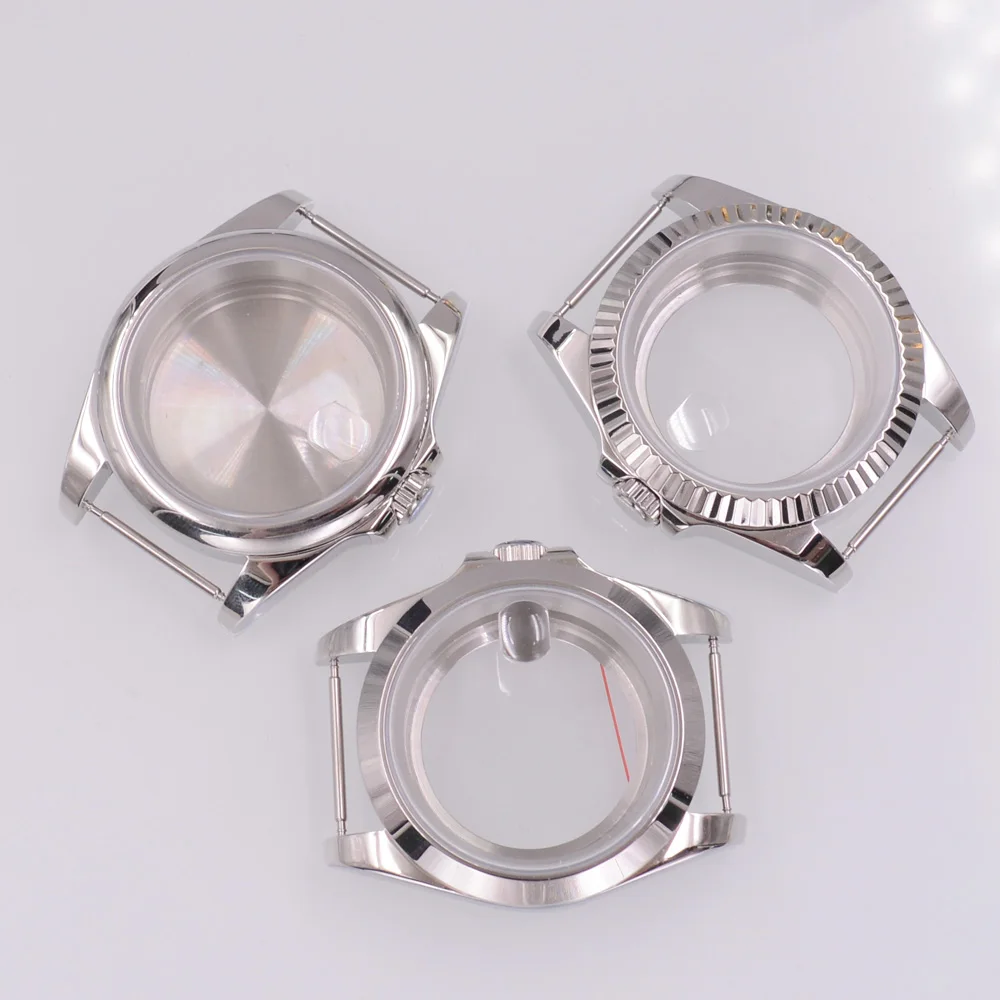 40MM Sapphire Glass Silver Pig Mouth Watch Case Fit NH34 NH35 NH36 PT5000 ETA2824 ST2130 Movement Watch Accessories
