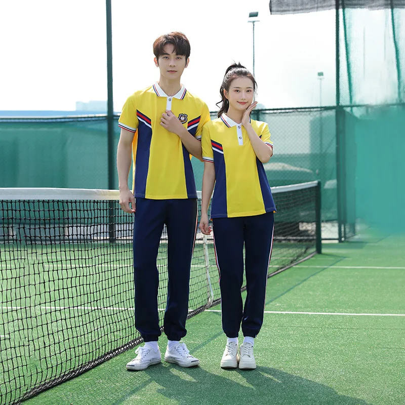 C099 Junior High School Students Uniforms College Style Summer Sports Meeting Graduation Short Sleeves and Long Pants