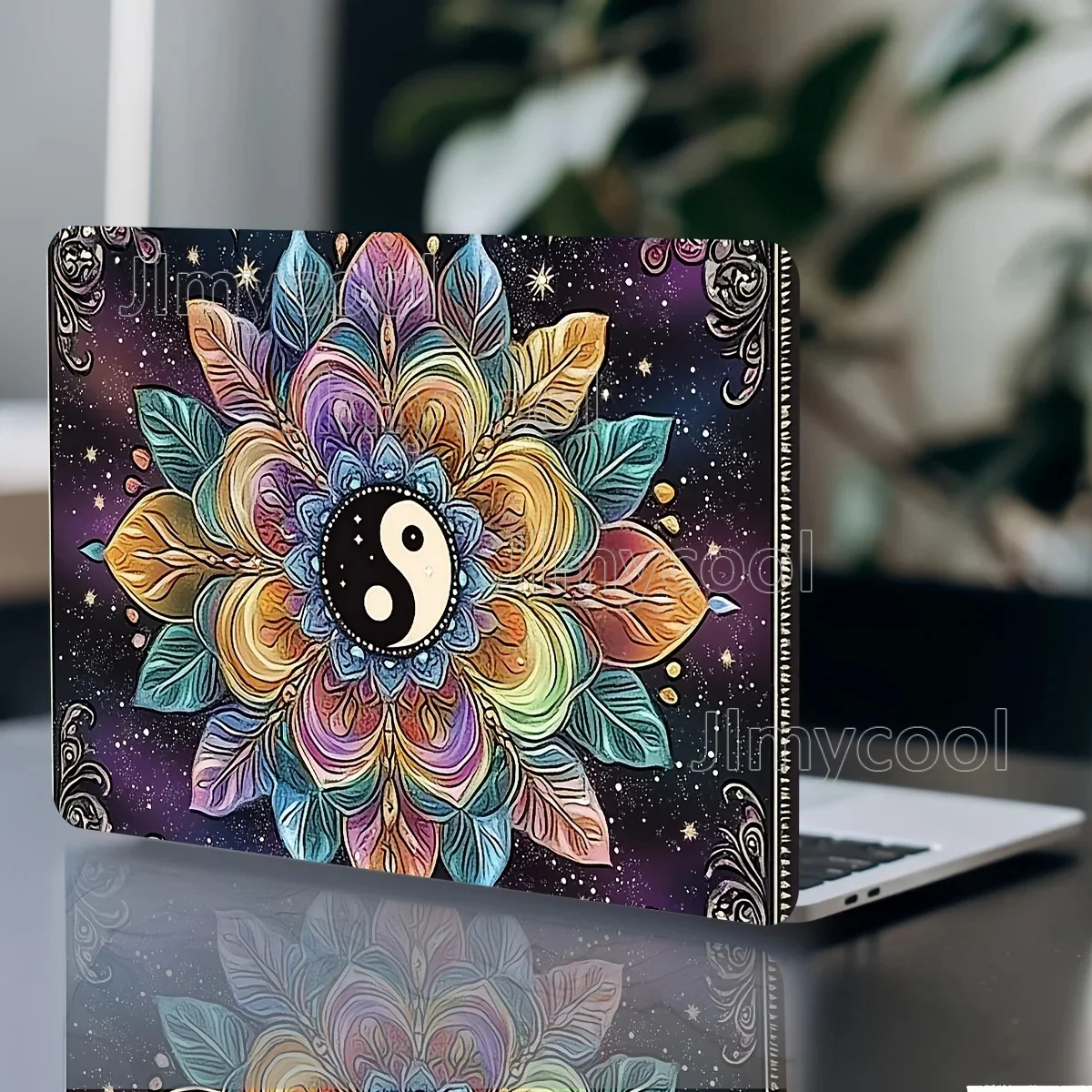 2Pcs Yin Yang Floral Laptop Art Sticker Set - Vivid Mandala Design Waterproof and Scratch Resistant Suitable for Laptop