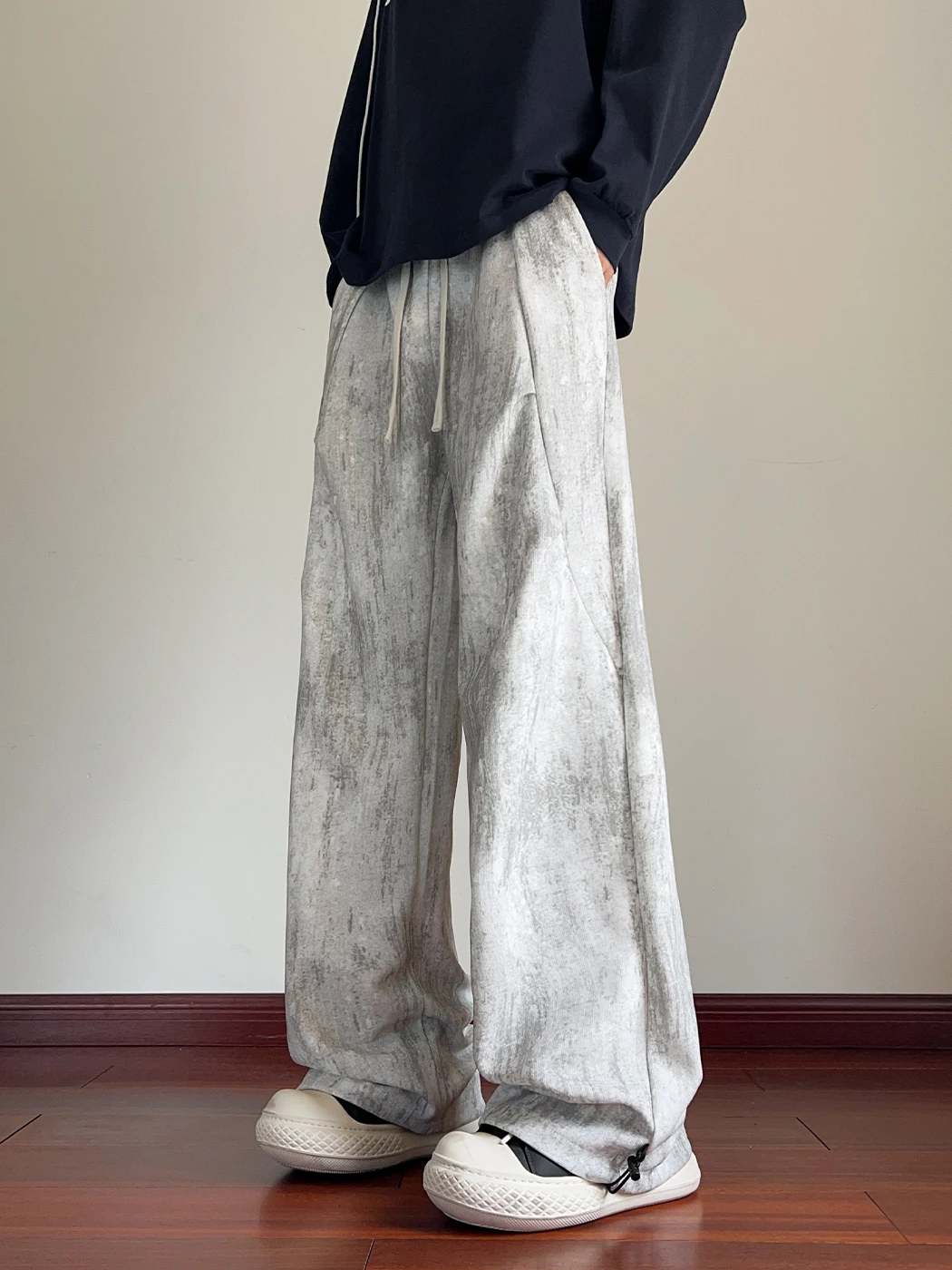 

Мужские повседневные свободные брюки с плиссировкой и окрашиванием, осенние длинные брюки, универсальные прямые брюки для подростков