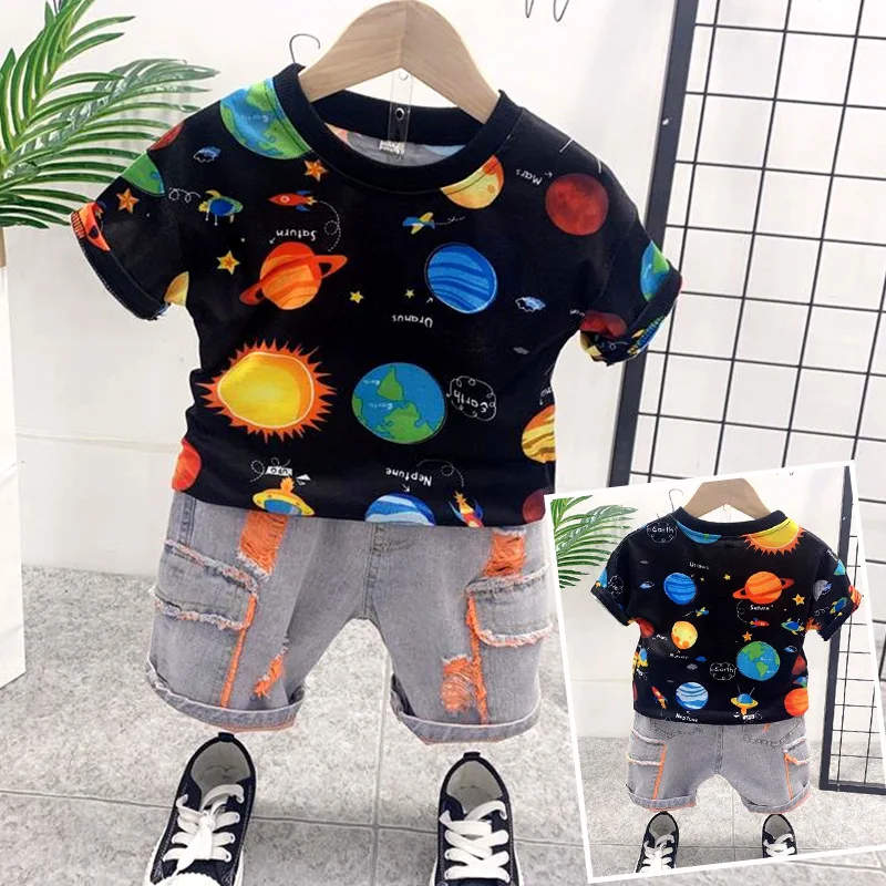 Retail Children's Clothing T-Shirt & Shorts Boy's Set Summer Baby Boy 2 Pieces Sets Cartoon Kids Boy Clothes Set 2-7Year