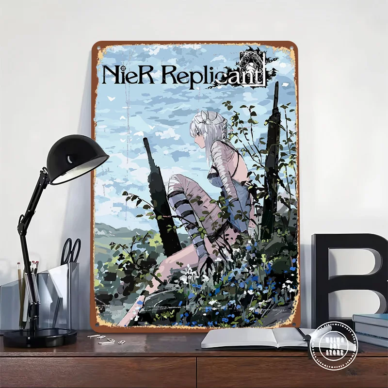 Nier Replicant Character Art Tinplate Poster Customized Wall Art Vintage Metal Signs Retro Tin Plaque for Room Accessories House