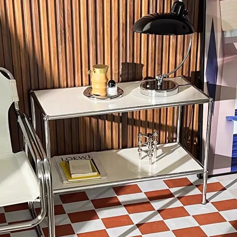 Stainless Steel Living Room Side Table Small Space Sofa End Cabinet Multi-Tier Storage Rack Modern Minimalist Corner Stand